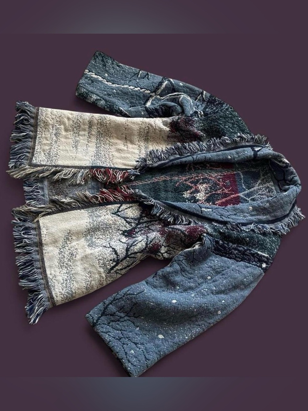 Handmade Vintage Tapestry Blanket Jacket, Up-Cycled Reworked Cardigan